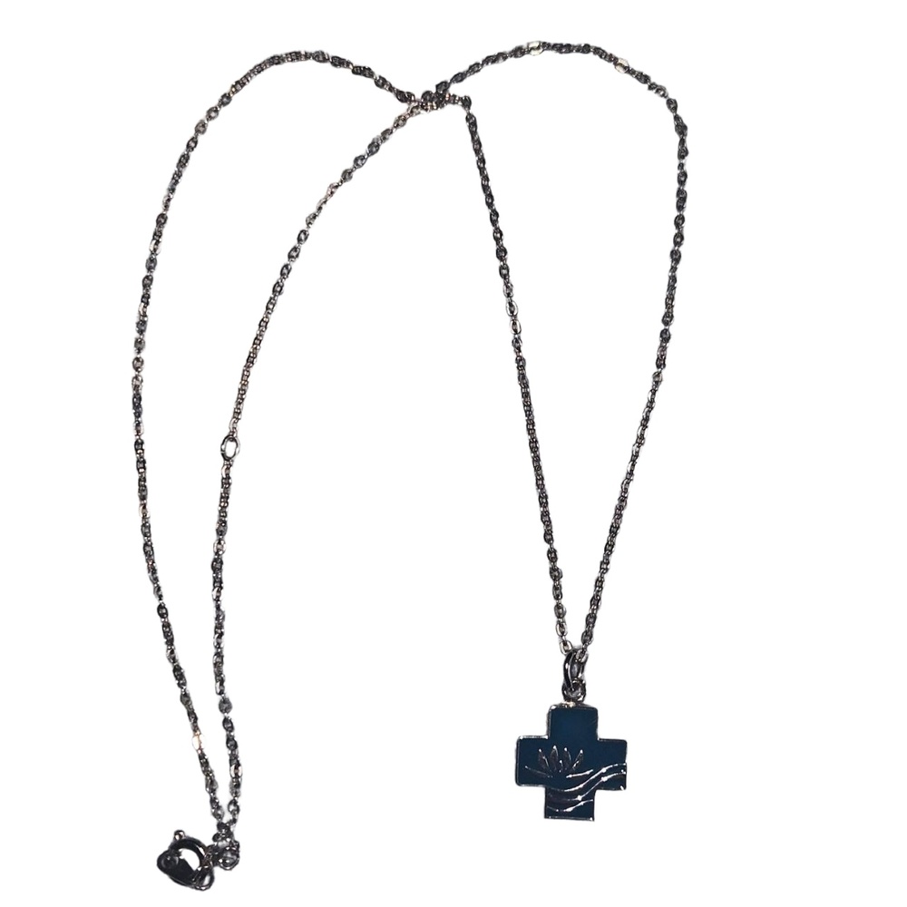 Cross Pendant Lotus Flower Necklace 18 Inches Delicate Chain Spiritual Faith - Picture 2 of 8